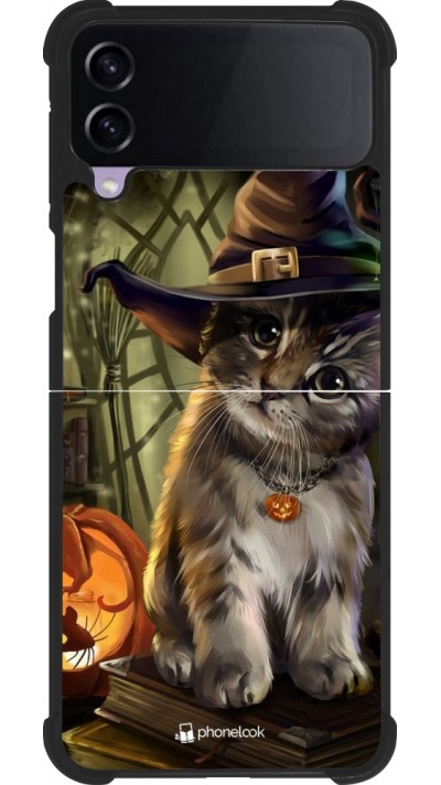 Coque Samsung Galaxy Z Flip3 5G - Silicone rigide noir Halloween 21 Witch cat