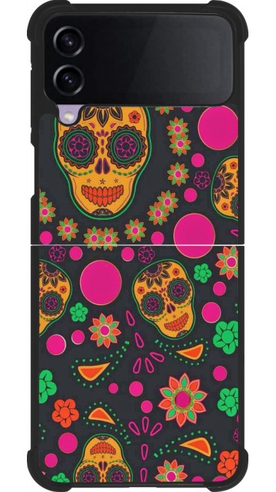 Coque Samsung Galaxy Z Flip3 5G - Silicone rigide noir Halloween 22 colorful mexican skulls