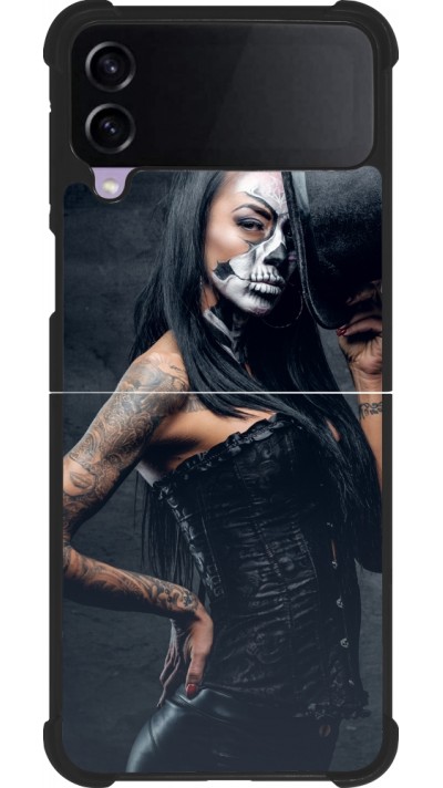 Coque Samsung Galaxy Z Flip3 5G - Silicone rigide noir Halloween 22 Tattooed Girl