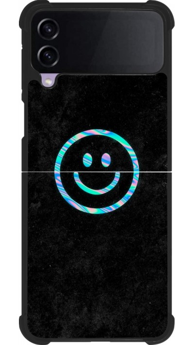 Coque Samsung Galaxy Z Flip3 5G - Silicone rigide noir Happy smiely irisé