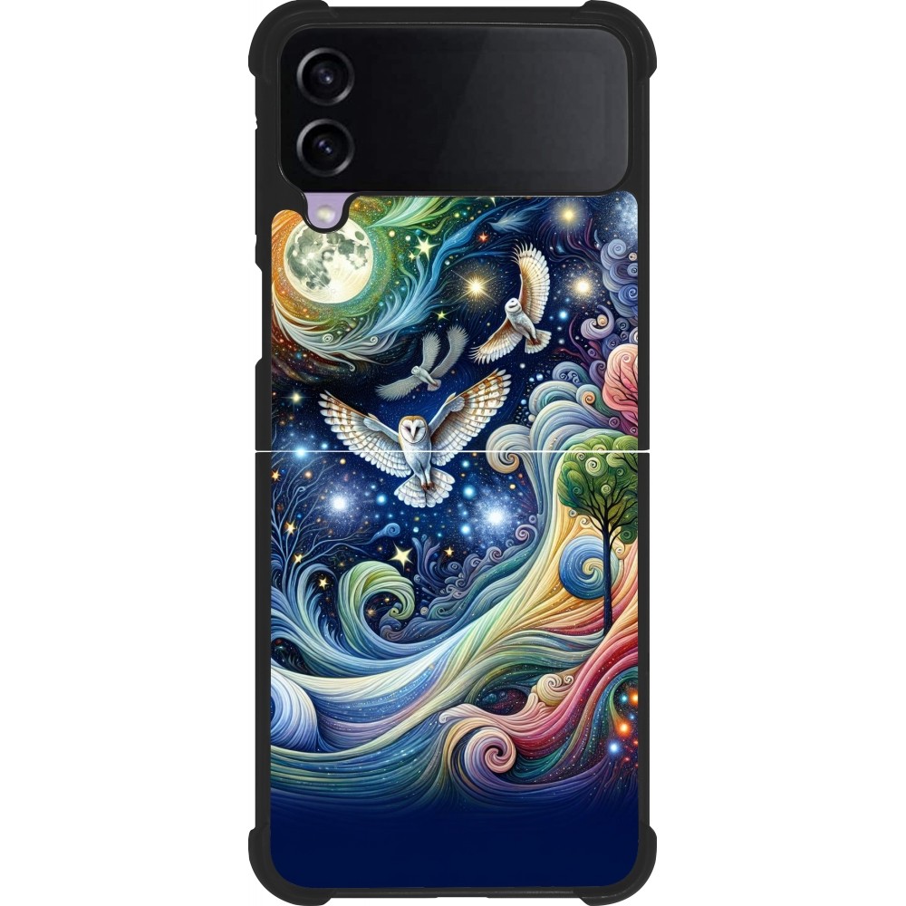 Samsung Galaxy Z Flip3 5G Case Hülle - Silikon schwarz Fliegender Blumen-Eule