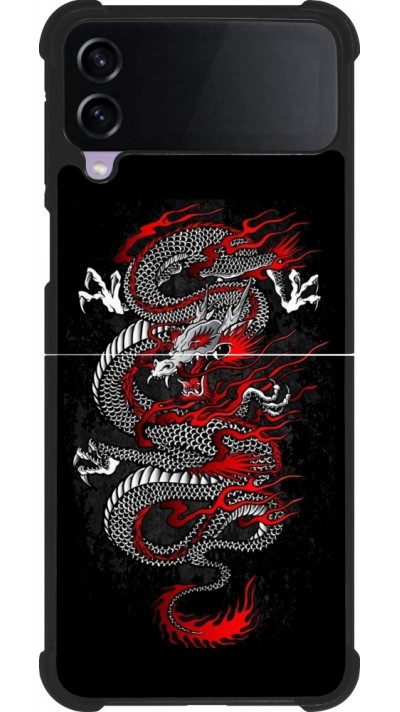 Coque Samsung Galaxy Z Flip3 5G - Silicone rigide noir Japanese style Dragon Tattoo Red Black