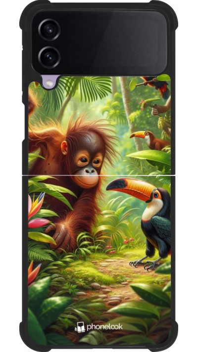 Coque Samsung Galaxy Z Flip3 5G - Silicone rigide noir Jungle Tropicale Tayrona