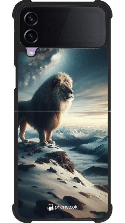 Coque Samsung Galaxy Z Flip3 5G - Silicone rigide noir Le lion blanc