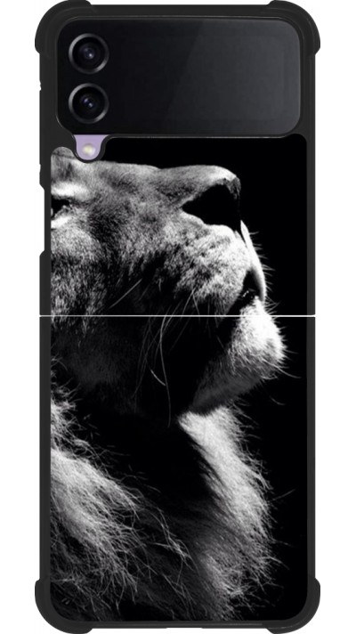 Coque Samsung Galaxy Z Flip3 5G - Silicone rigide noir Lion looking up