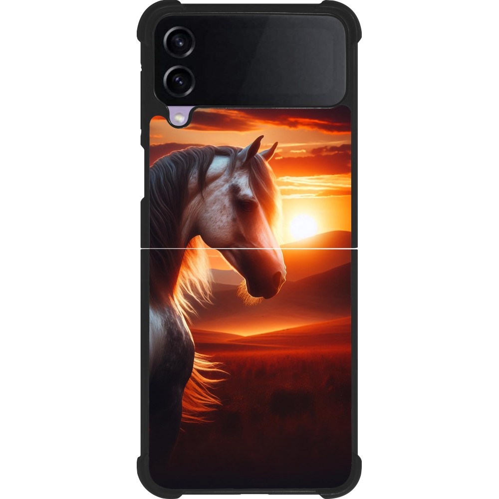 Coque Samsung Galaxy Z Flip3 5G - Silicone rigide noir Majestic Sunset Horse