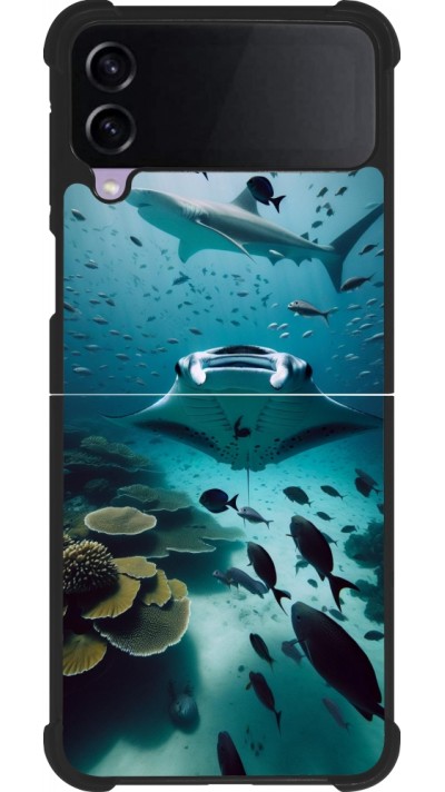 Coque Samsung Galaxy Z Flip3 5G - Silicone rigide noir Manta Lagon Nettoyage