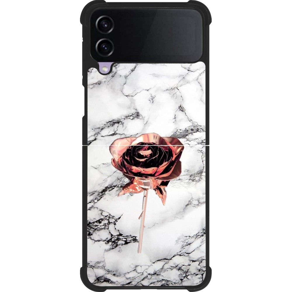 Coque Samsung Galaxy Z Flip3 5G - Silicone rigide noir Marble Rose Gold