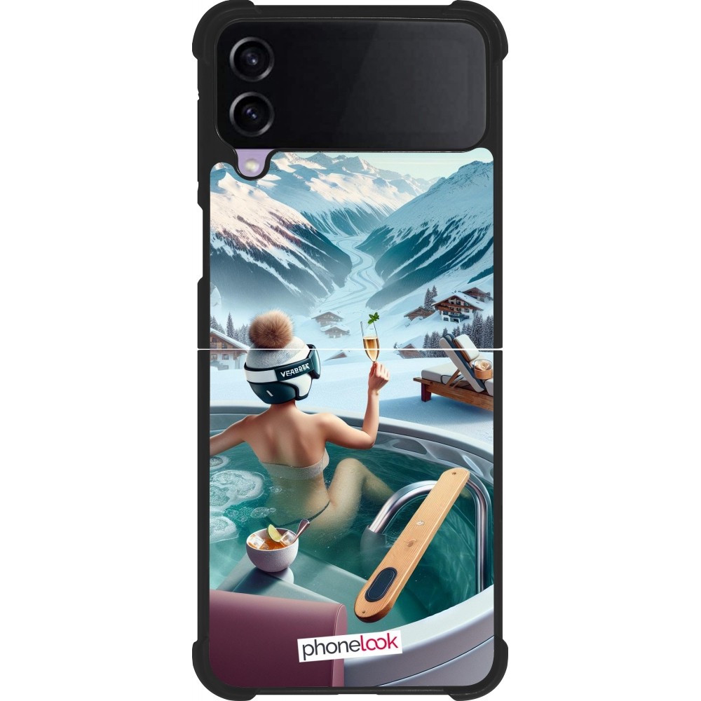 Coque Samsung Galaxy Z Flip3 5G - Silicone rigide noir Montagne Glamour Jacuzzi