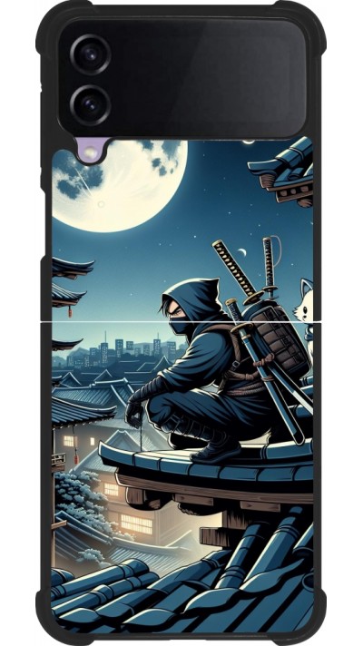 Coque Samsung Galaxy Z Flip3 5G - Silicone rigide noir Ninja sous la lune