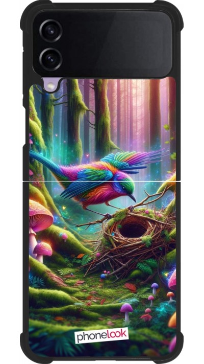 Coque Samsung Galaxy Z Flip3 5G - Silicone rigide noir Oiseau Nid Forêt