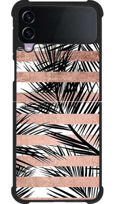 Coque Samsung Galaxy Z Flip3 5G - Silicone rigide noir Palm trees gold stripes