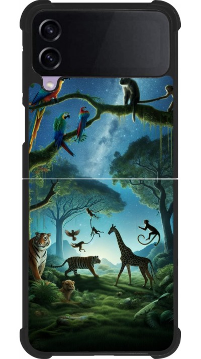 Coque Samsung Galaxy Z Flip3 5G - Silicone rigide noir Paradis des animaux exotiques