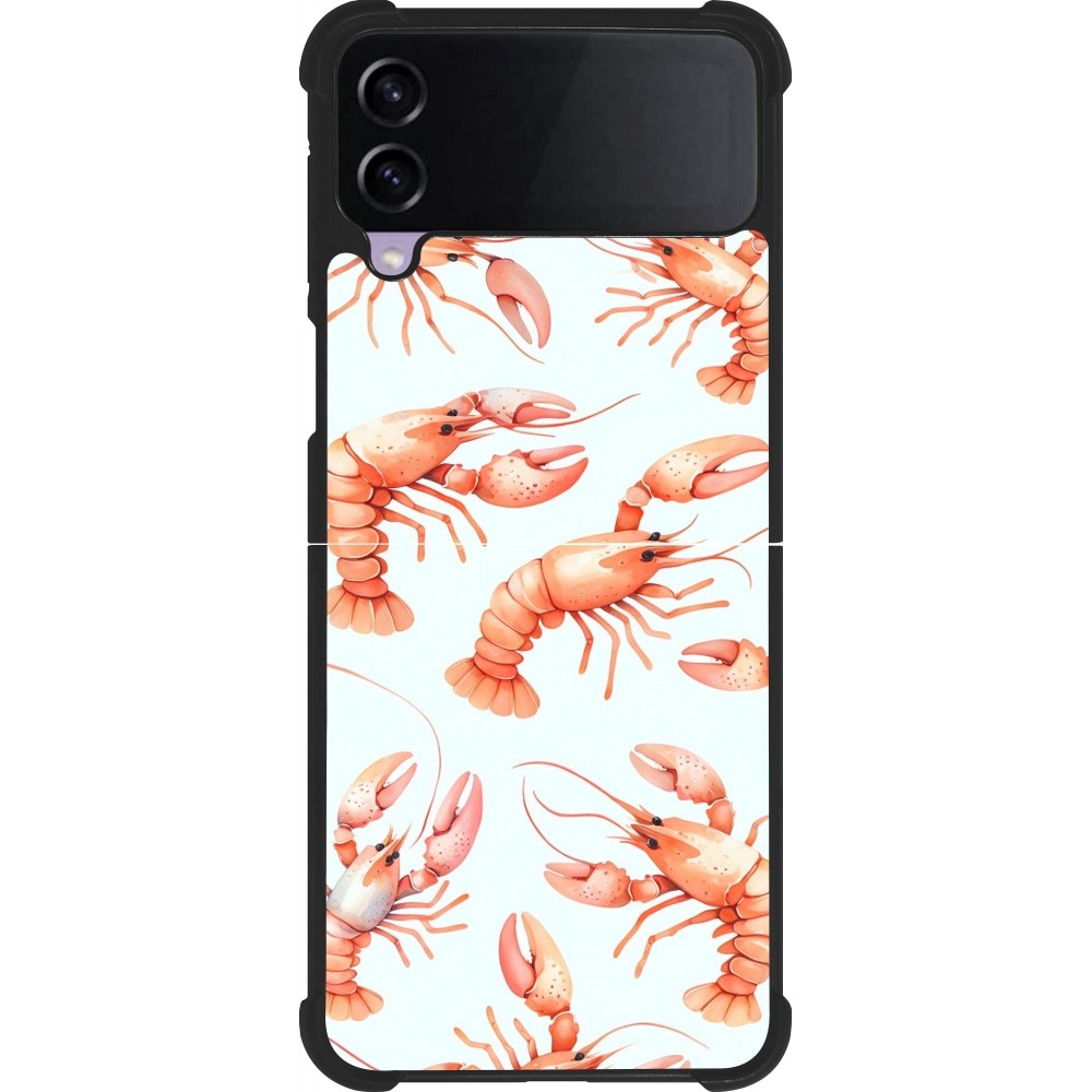 Coque Samsung Galaxy Z Flip3 5G - Silicone rigide noir Pattern de homards pastels