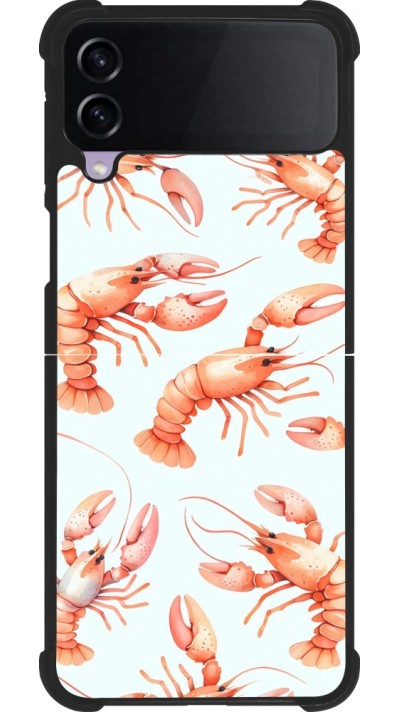 Coque Samsung Galaxy Z Flip3 5G - Silicone rigide noir Pattern de homards pastels