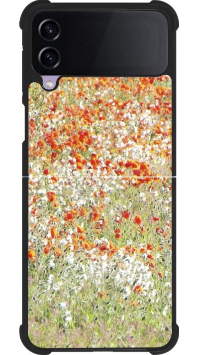 Coque Samsung Galaxy Z Flip3 5G - Silicone rigide noir Petites fleurs peinture