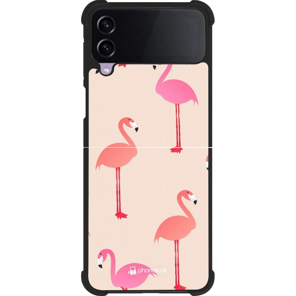 Samsung Galaxy Z Flip3 5G Case Hülle - Silikon schwarz Pink Flamingos Pattern