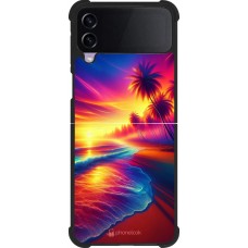 Coque Samsung Galaxy Z Flip3 5G - Silicone rigide noir Plage coucher soleil flashy