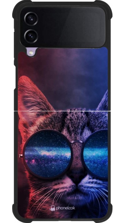 Coque Samsung Galaxy Z Flip3 5G - Silicone rigide noir Red Blue Cat Glasses