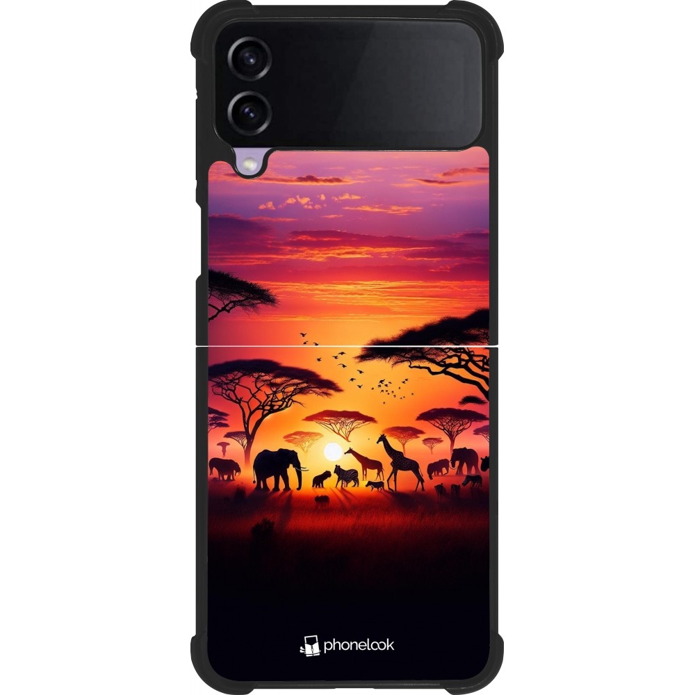 Samsung Galaxy Z Flip3 5G Case Hülle - Silikon schwarz Safari Sonnenuntergang Wildtiere