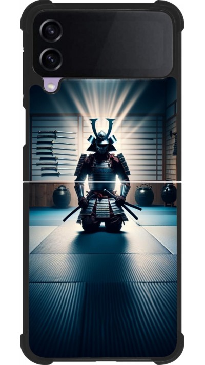 Coque Samsung Galaxy Z Flip3 5G - Silicone rigide noir Samouraï en prière