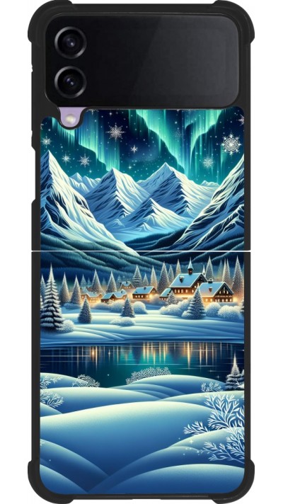 Coque Samsung Galaxy Z Flip3 5G - Silicone rigide noir Snowy Mountain Village Lake night