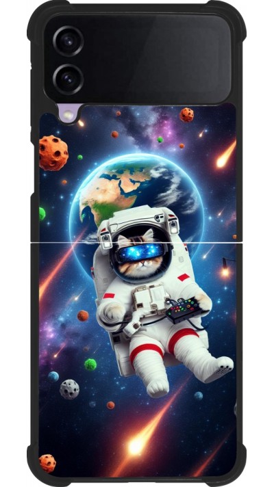 Coque Samsung Galaxy Z Flip3 5G - Silicone rigide noir VR SpaceCat Odyssey