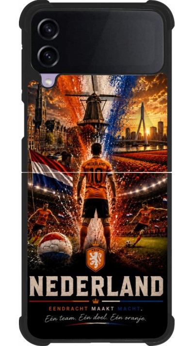 Coque Samsung Galaxy Z Flip3 5G - Silicone rigide noir Football Pays-Bas splash 2026