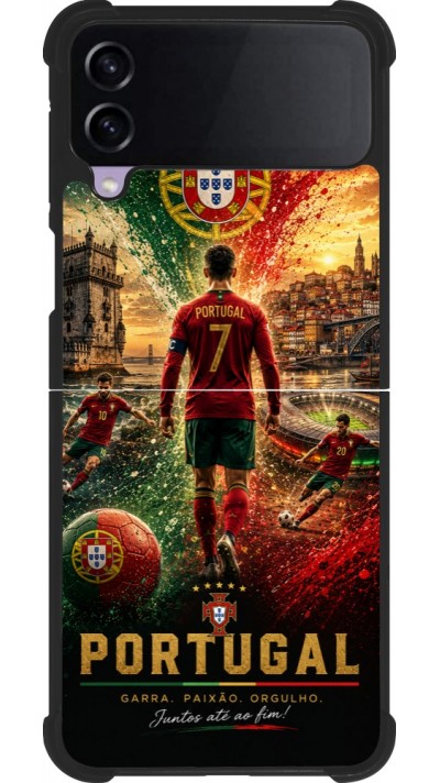 Coque Samsung Galaxy Z Flip3 5G - Silicone rigide noir Football Portugal splash 2026