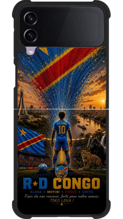 Coque Samsung Galaxy Z Flip3 5G - Silicone rigide noir Football République démocratique du Congo splash 2026
