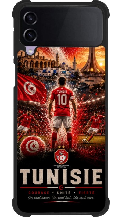 Coque Samsung Galaxy Z Flip3 5G - Silicone rigide noir Football Tunisie splash 2026