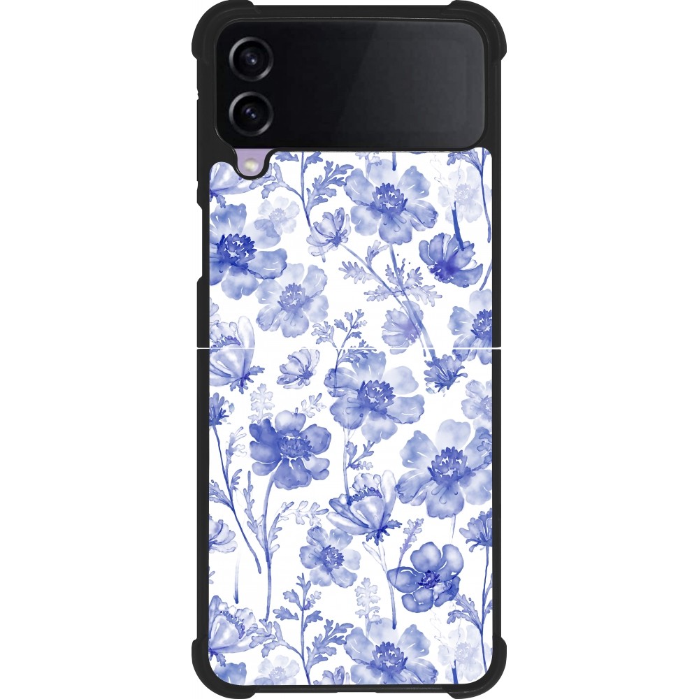 Coque Samsung Galaxy Z Flip3 5G - Silicone rigide noir Spring 23 watercolor blue flowers
