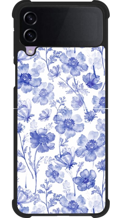 Coque Samsung Galaxy Z Flip3 5G - Silicone rigide noir Spring 23 watercolor blue flowers