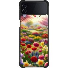 Coque Samsung Galaxy Z Flip3 5G - Silicone rigide noir Spring 25 Bouquet printemps
