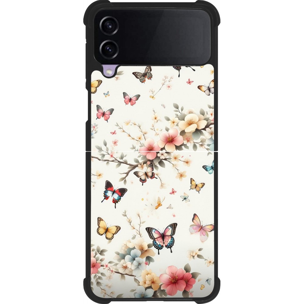 Coque Samsung Galaxy Z Flip3 5G - Silicone rigide noir Spring 25 Papillons Légers