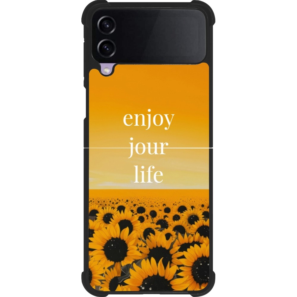 Coque Samsung Galaxy Z Flip3 5G - Silicone rigide noir Summer 2025 Enjoy your life