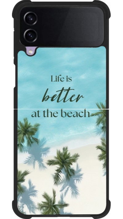 Coque Samsung Galaxy Z Flip3 5G - Silicone rigide noir Summer 2025 Life is better at the beach