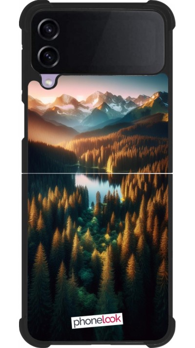 Samsung Galaxy Z Flip3 5G Case Hülle - Silikon schwarz Sonnenuntergang Waldsee