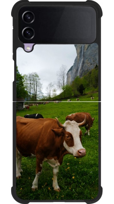 Coque Samsung Galaxy Z Flip3 5G - Silicone rigide noir Fête Nationale Suisse Vaches