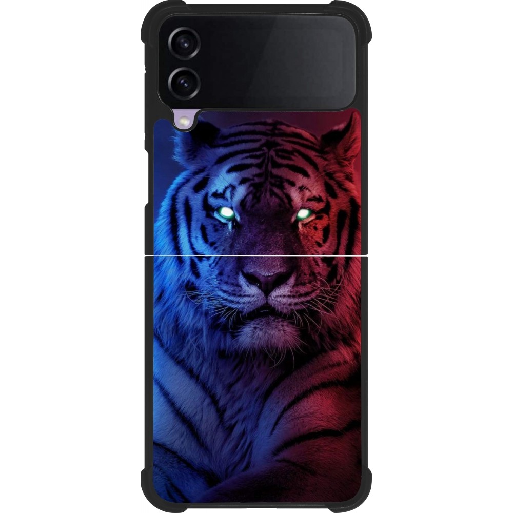 Coque Samsung Galaxy Z Flip3 5G - Silicone rigide noir Tiger Blue Red