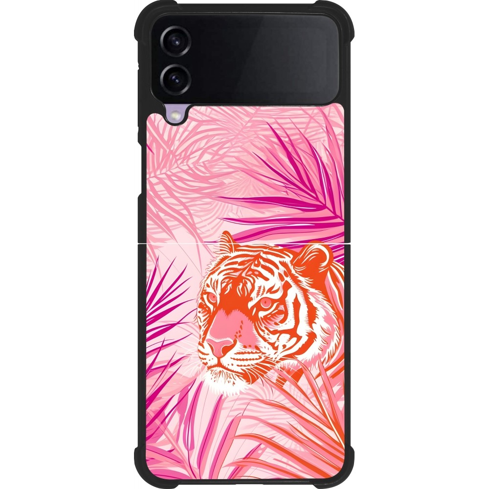 Samsung Galaxy Z Flip3 5G Case Hülle - Silikon schwarz Tiger Palmen rosa