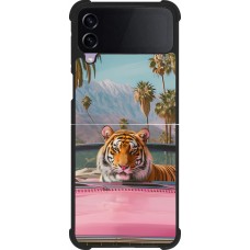 Samsung Galaxy Z Flip3 5G Case Hülle - Silikon schwarz Tiger Auto rosa
