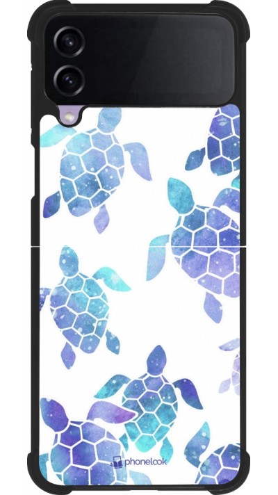 Coque Samsung Galaxy Z Flip3 5G - Silicone rigide noir Turtles pattern watercolor