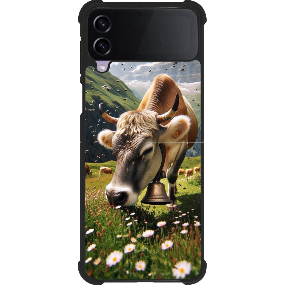 Coque Samsung Galaxy Z Flip3 5G - Silicone rigide noir Vache montagne Valais