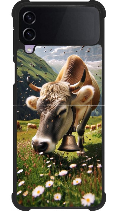 Coque Samsung Galaxy Z Flip3 5G - Silicone rigide noir Vache montagne Valais