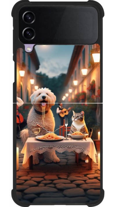 Coque Samsung Galaxy Z Flip3 5G - Silicone rigide noir Valentine 2024 Dog & Cat Candlelight