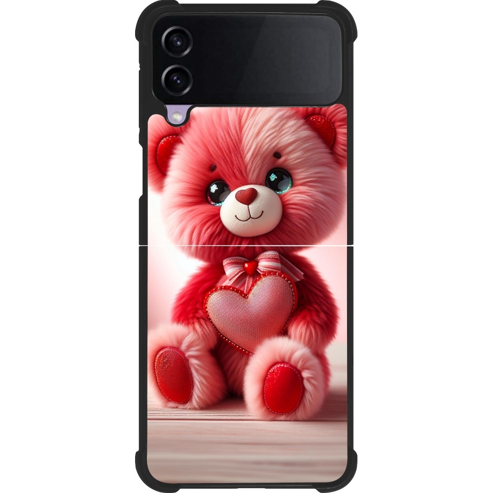 Coque Samsung Galaxy Z Flip3 5G - Silicone rigide noir Valentine 2024 Ourson rose