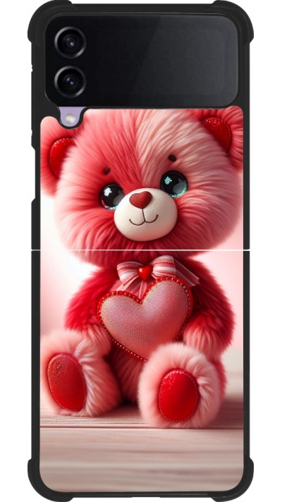Coque Samsung Galaxy Z Flip3 5G - Silicone rigide noir Valentine 2024 Ourson rose
