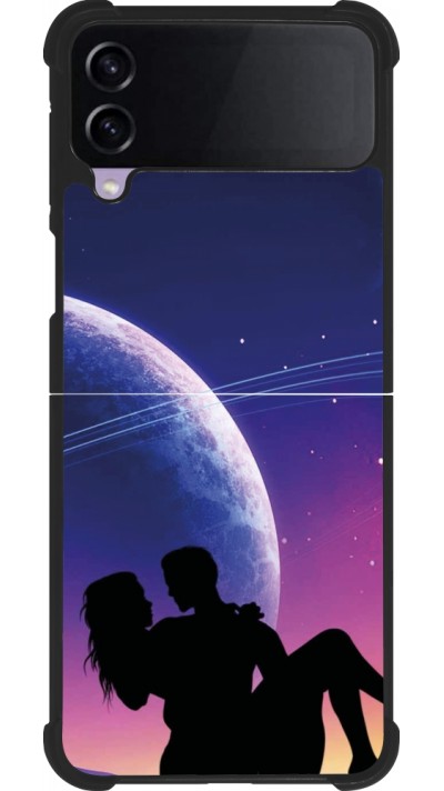 Coque Samsung Galaxy Z Flip3 5G - Silicone rigide noir Valentine 2023 couple love to the moon