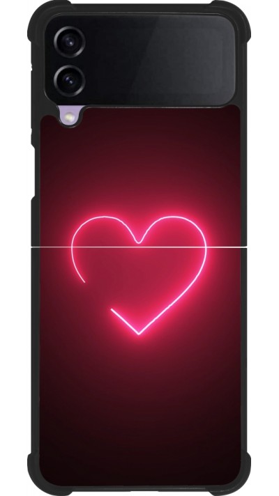 Coque Samsung Galaxy Z Flip3 5G - Silicone rigide noir Valentine 2023 single neon heart